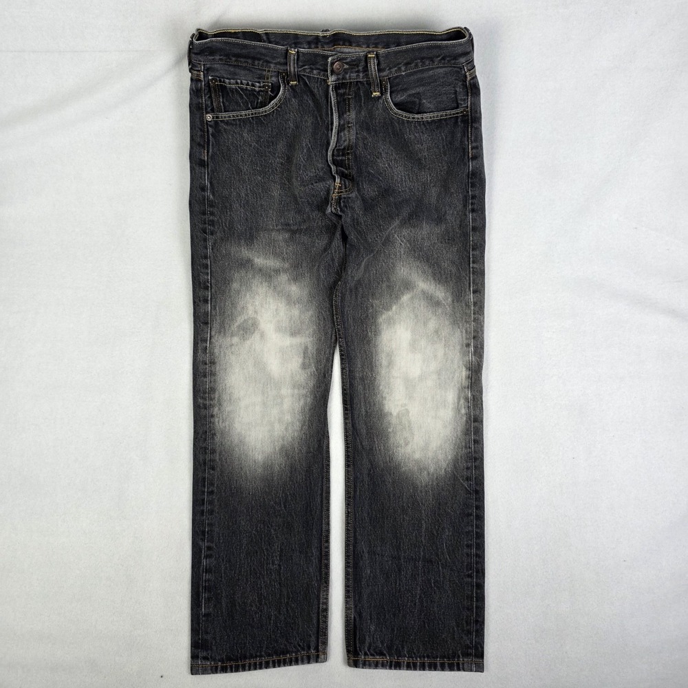 Vtg Y2k Levis 501 Jeans Mens 34x32 Fits 32x29 Black Faded Knee Workwear Skater